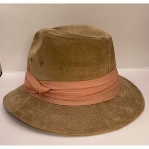 Borsalino USA Suede Safari Fedora Hat Tan Leather Western Mens 7 Vintage